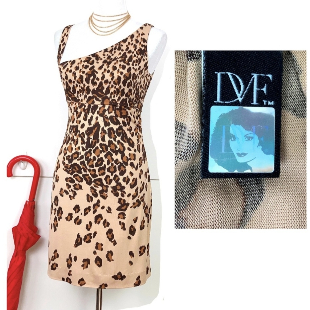 DVF Diane Von Furstenburg Silk Knit Sleeveless Leopard Dress VTG Fitted Elegant